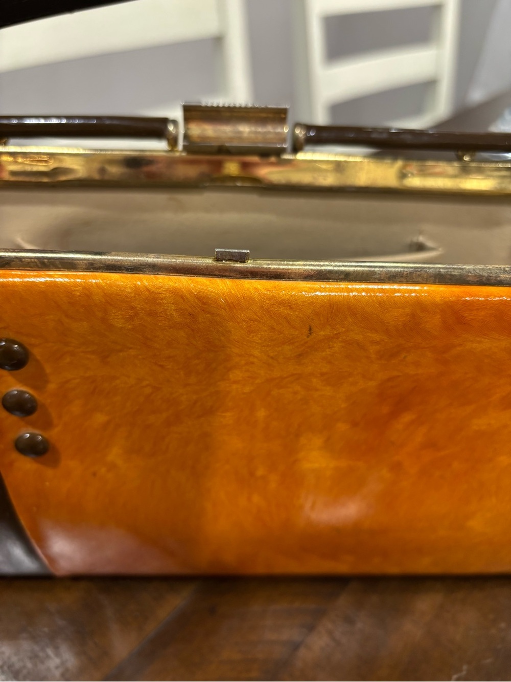 MCM 1960's Two-Tone Orange and Brown Metal close Purse with Stud Accents - Picture 13 of 16